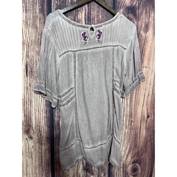 Anthropologie POL Sz S Tunic Top Boat Neck Embroidery Tassels Flounce Hem Boho - Picture 2 of 9